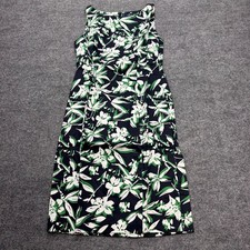 Chaps Womens Navy Green Floral Sleeveless Boat Neck Sheath Dress Size 6