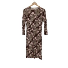 Tory Burch Silk Jersey Sheath Dress Brown Pink Art Nouveau Floral Poppy XS