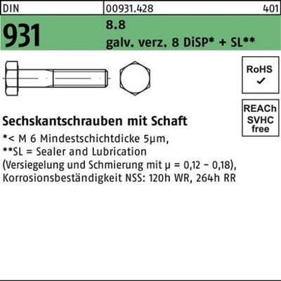 000931085200240300 Sechskantschraube DIN 931 m.Schaft M 24 x 300 8.8 gal Zn DiS