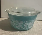 Vintage Pyrex #473 Turquoise Blue Amish Butterprint 1 QT Casserole Dish With Lid