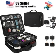 Cable Organizer Bag, Large Travel Storage Bag Sturdy Tool Case with Handle fo...