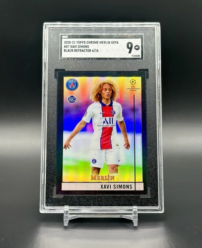 Topps Merlin Chrome UCL 2020-21 Xavi Simons Rookie /15 Black Refractor SGC 9 