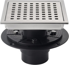 6 Inch Square Shower Floor Drain with Flange,Quadrato Pattern Grate Removable, S