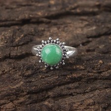 Valentines Deal Sterling Silver Round Natural Chrysoprase Band Statement Ring