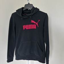 Puma Women  s M Black Hoodie Kangaroo Pocket Logo Spellout