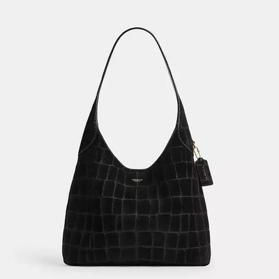 NWT COACH Brooklyn Shoulder Bag 28 Suede CCJ00 Brass/Black | eBay