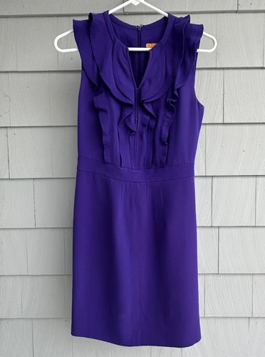 Abito donna TORY BURCH viola seta con volant senza maniche taglia 2