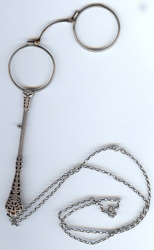ANTIQUE STERLING SILVER BLACK ENAMEL LORGNETTE EYE