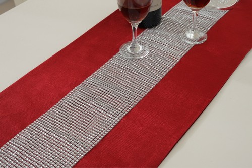Silver Table Runner Set Tassel Home Decor Rhinestone Cushion Chenille Place-mat - Picture 15 of 36