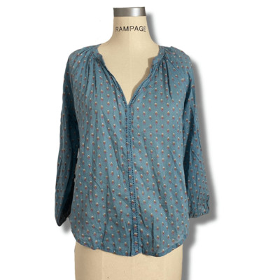 Roller Rabbit Women s Lightweight Cotton Blue Blockprint Blouse size XS