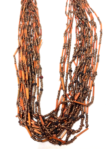 Collar Multi Hilo Cuentas Largo Naranja Tubos Bronce Micro Cuentas Plata Hardwar - Imagen 3 de 9