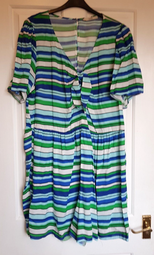 George Blue mix Striped Dress Elasticated waist Tie at front Size 22 NWOT