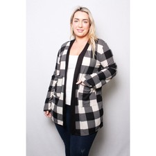 Acting Pro~black Checkered Buffalo Plaid~plus Size Women's~pocket Cardigan~2x~3x