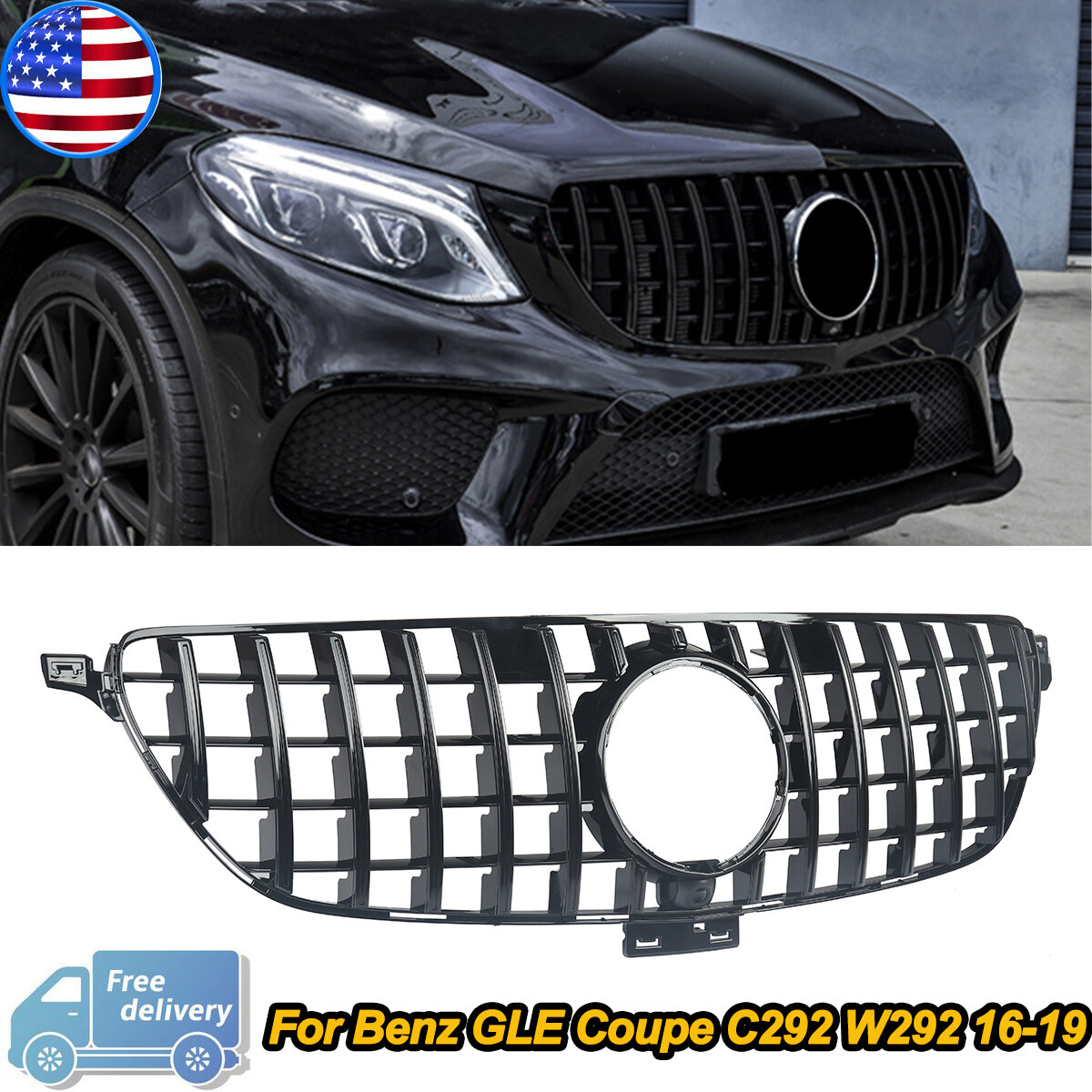 For 2016-2019 Mercedes Benz C292 W292 GLE350 GLE43 Gloss Black GT-R Upper Grille