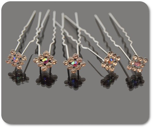 Fermagli X5 Metallo Strass Tiara Sposa Quadrato Iris Rosa Fermagli