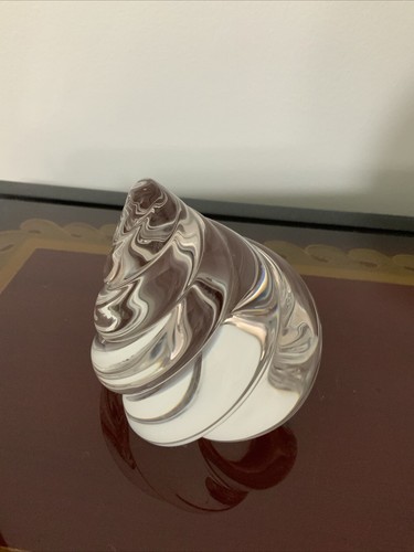 Steuben Crystal Conch Twisted Sea Shell Spiral Signed 3.5” Tall Paperweight
