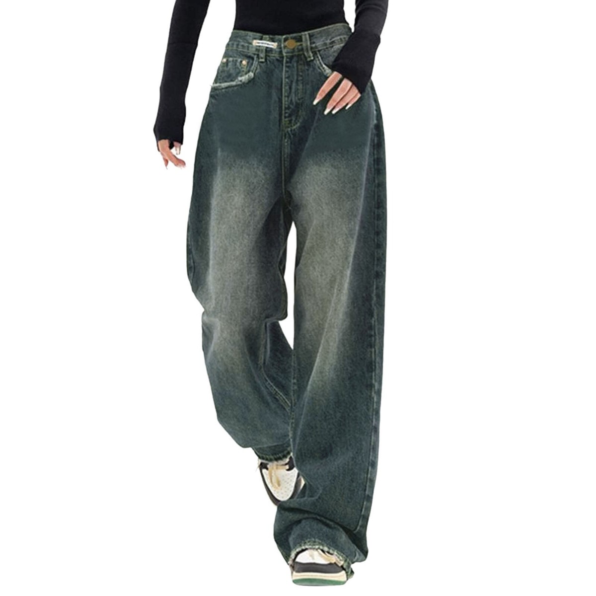 Women Baggy Jeans Trousers With High Waist E Girl Style Streetwear