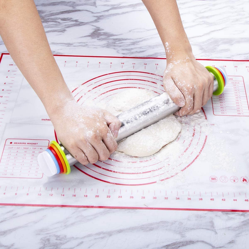 Rolling Pin and Pastry Baking Mat Set, Rolling Pins with Adjustable Thickness Ri - Picture 5 of 12