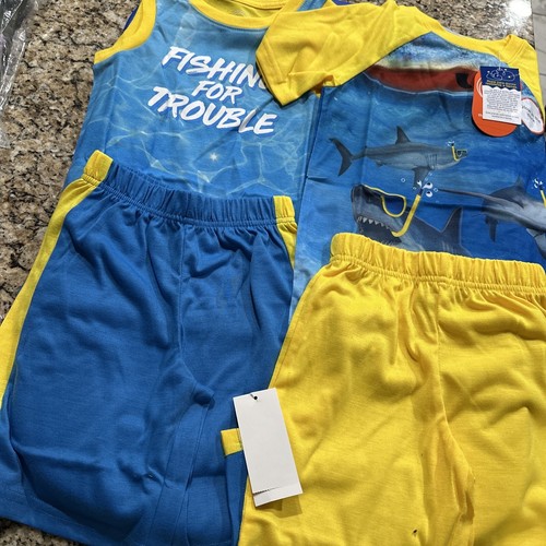 Boys'  4 Pc T-Shirt and Shorts Pajama Set - Size XS 4-5 - Picture 3 of 3