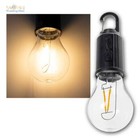 mobile LED Glühlampe warmweiß, dimmbar, Haken / Karabiner, Akku per USB laden