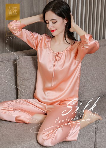 Pigiama donna 100% seta biancheria da notte lungo casa pigiama set per donna - Foto 7 di 12