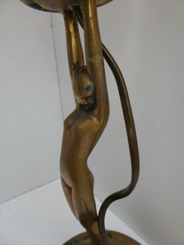 ART DECO BRASS DIANA NAKED LADY STATUE LAMP GLASS PINK FLAME LIGHTSHADE - Picture 11 of 16