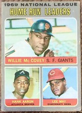1970 TOPPS 1969 NL HOME RUN LEADERS LEE MAY WILLIE McCOVEY HANK AARON CARD