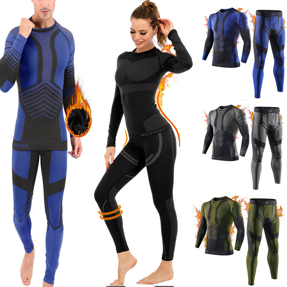 Men Women Thermal Underwear Winter Sports Long Johns Fleece Lined Base Layer Set