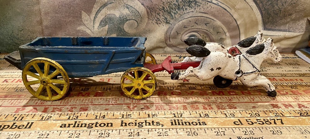 Antique Cast Iron Toy - Stage Coach/Wagon with 2 Galloping Horses.
