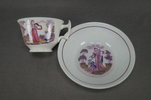 British Hand Enameled Faith Hope & Charity Bone China Tea Cup & Saucer C. 1820 - Picture 2 of 13