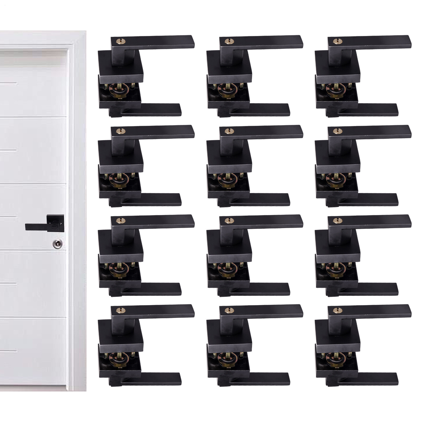 12x Door Levers Passage Hallway Closet Door Handle Deadbolt Reversible Lever