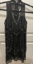 NWT Altar’d State Holiday Sequin Beaded Tunic Black Dress Women's Size XS