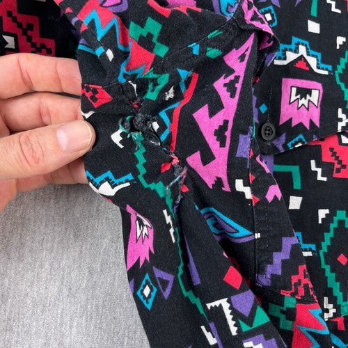 Vintage Wrangler Frontier Shirt Mens L Tall Aztec Geometric Colorful 90s DAMAGE - Picture 10 of 15
