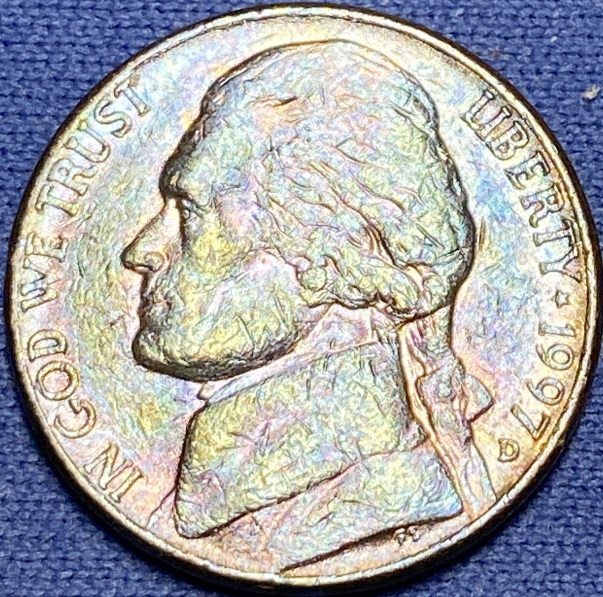 1997-D Jefferson Nickel Brilliant Rainbow Toned Coin #4 | eBay