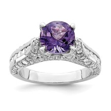 Silver 8mm Amethyst  White Topaz Ring QR7033