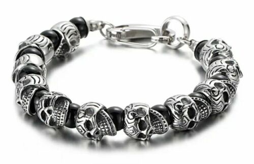 BLACKSTATIC Premium Stainless Steel Skull Bracelet & Keyring w/Metal Gift Box - Picture 7 of 10