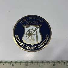 Vintage License Plate Medallion US Navy USNS Norwalk T-AL 279 Military Sealift