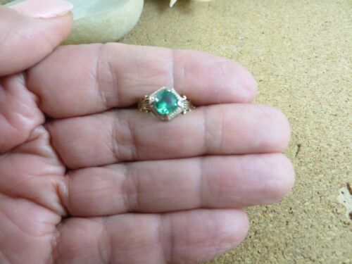 Antique Victorian 14k Yellow & White Gold Green Stone Ring Size 4 1.7 grams #342 - Picture 11 of 16