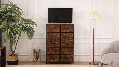 10-Drawer Dresser Storage Organizer Bedroom Fabric Bin Steel Frame Wood Top - Video 1 of 1