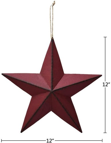 Metall Landhaus Burgunder Antik Scheune Stern Landhaus Primitiv Stern Wanddekor 12" - Bild 2 von 5