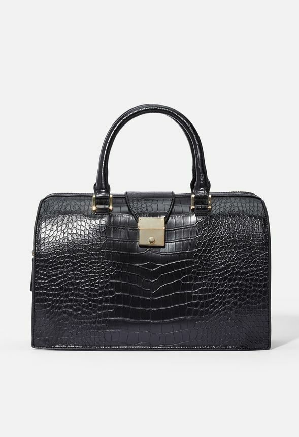 Just Fab Black Croc Print Medium Open to Anything Satchel
