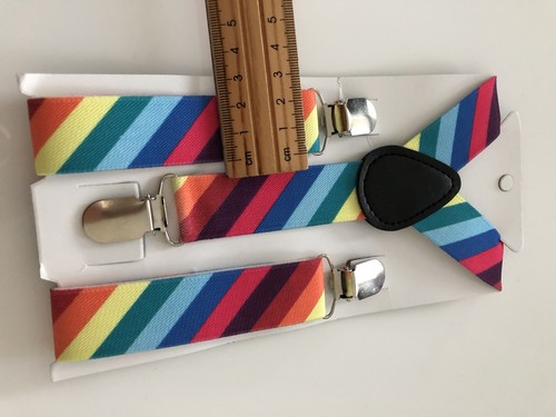 Kid Children Boy Costume Party Rainbow Colorful Multicoloured Brace Suspender - Picture 4 of 7