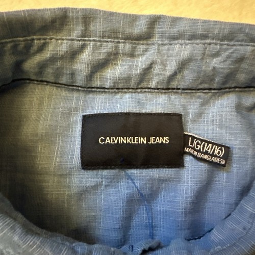 Calvin Klein Button Up Shirt Womens Large Blue Denim Short Sleeve 90s Y2K - Picture 8 of 10