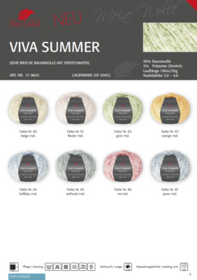 (92,00 /kg) *Viva Summer* Pro Lana Wolle stricken häkeln, 50g Knäuel