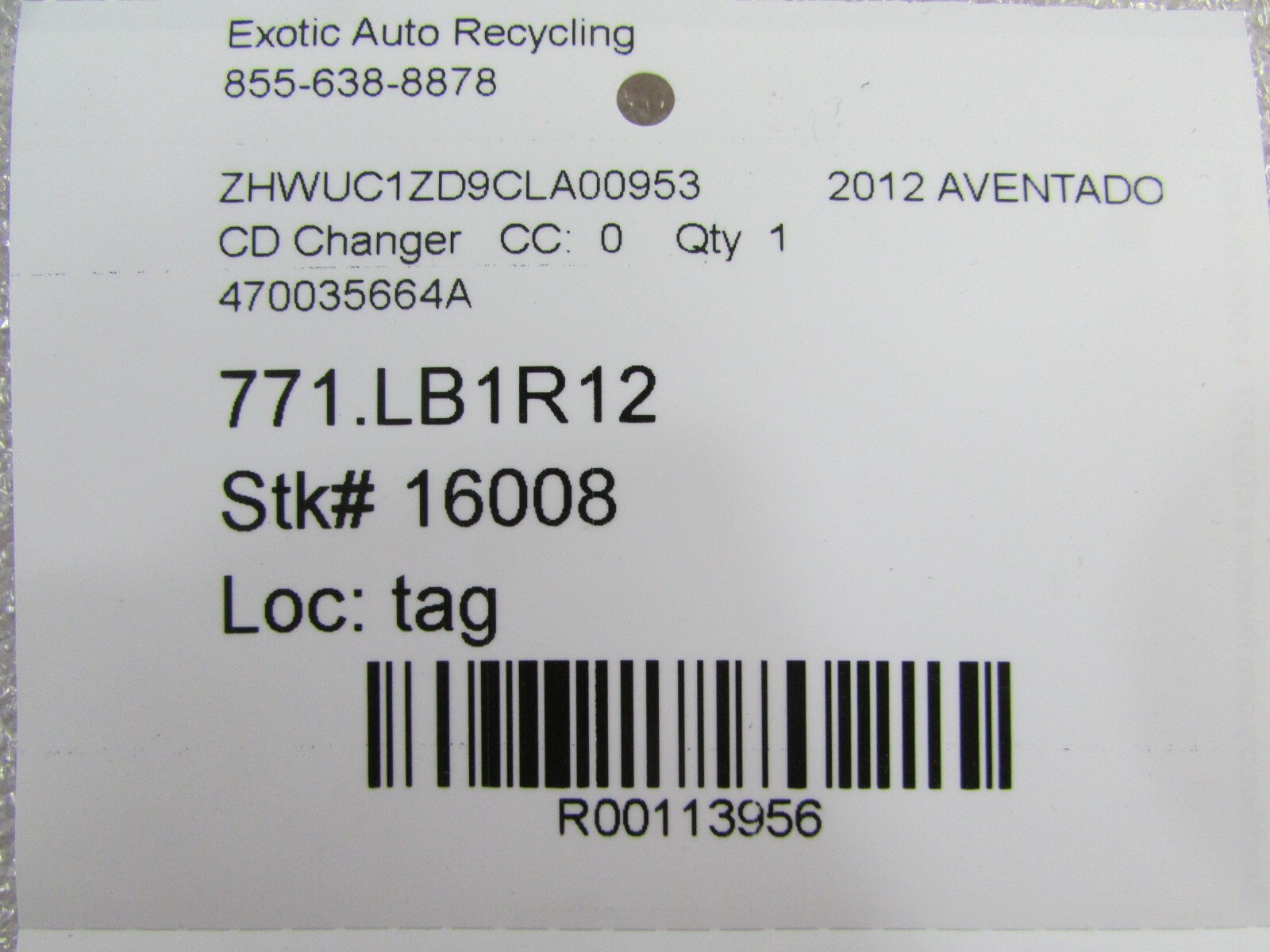 Lamborghini Aventador, CD Changer, Used, P/N 470035664A