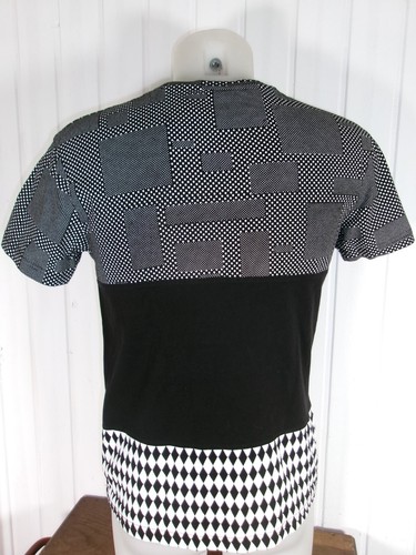 T-Shirt schwarz/weiß Bi-Material Ünkut Paris S Grafik Punkte Raute Relief - Bild 5 von 8