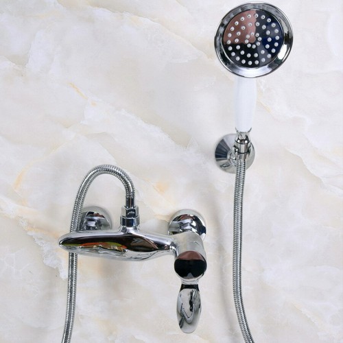 Chrome Brass Wall Mount Bathroom Hand Spray Shower Faucet Set Mixer Tap 2na269 - Picture 3 of 6