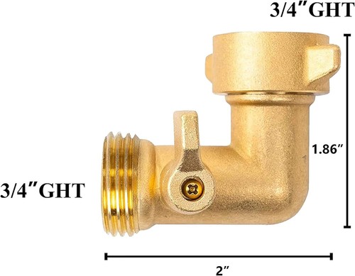 90 Degree Garden Hose Adapter with Shut off Valves 3/4 Solid Brass Garden Hose - Picture 3 of 12