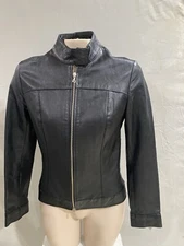 Rare VAUNT Made In Italy Womens  BLACK THE LEATHER Double ZIP JACKET Sz 40