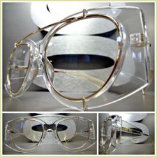 Men or Women VINTAGE RETRO Style Clear Lens EYE GLASSES Transparent  Gold Frame